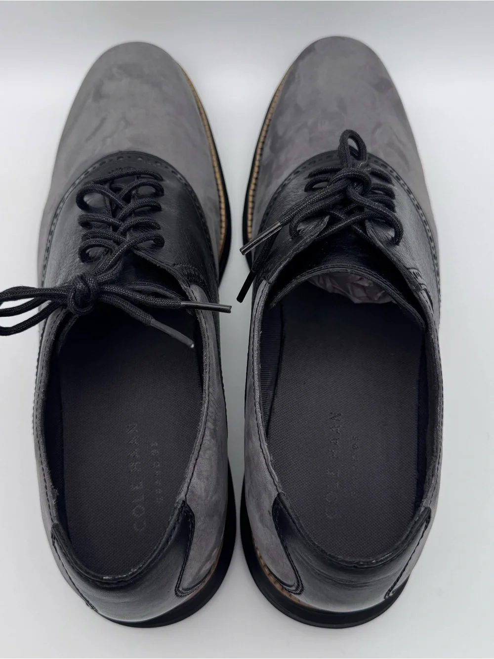 Cole Haan Original Grand Saddle Shoes Black Gray Nubuck Men’s 12 M NWOB